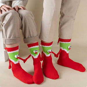 Funny Santa Claus Doll Women's Mid Tube Socks Magnetic Holding Hands Socks Christmas Gifts - MadeMineAU