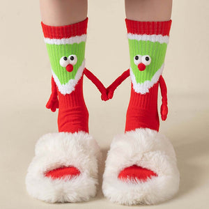 Funny Santa Claus Doll Women's Mid Tube Socks Magnetic Holding Hands Socks Christmas Gifts - MadeMineAU