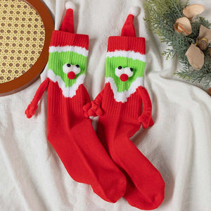 Funny Santa Claus Doll Women's Mid Tube Socks Magnetic Holding Hands Socks Christmas Gifts - MadeMineAU