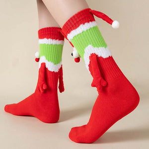 Funny Santa Claus Doll Women's Mid Tube Socks Magnetic Holding Hands Socks Christmas Gifts - MadeMineAU