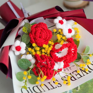 Crochet Flowers Bouquet Handmade Knitted Carnation Bouquet with Light Strip Gift for Her - MadeMineAU