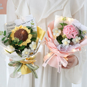 Crochet Flowers Bouquet Handmade Knitted Bouquet with Light Strip Gift for Teacher Mother Lover - MadeMineAU