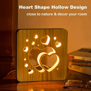 Love Heart Wood Lamp Night Light Room Decor Valentine's Day Gifts for Girl