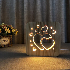 Love Heart Wood Lamp Night Light Room Decor Valentine's Day Gifts for Girl