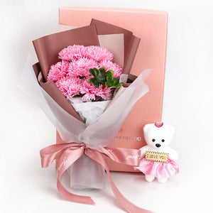 Soap Bouquet Box Floral Scented Romantic Gift Box with Mini Bear Toy for Women