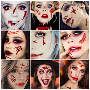 Halloween Stickers 10 Pcs Face Tattoo Zombie Scar Fake Wound Party Decorations