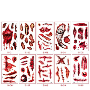 Halloween Stickers 10 Pcs Face Tattoo Zombie Scar Fake Wound Party Decorations