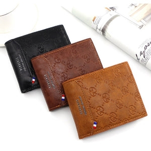 Men's Short Leather Bifold Wallet Business Casual Embossed Wallet Father's Day Gifts - MadeMineAU
