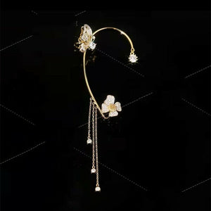 Valentine's Day Butterfly Tassel Flower Earrings Fashion butterfly Zirconia Ear Clip - MadeMineAU