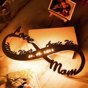Infinity Symbol Engraved Wood Nightlight Custom Couples Names Love Mom Gift For Mother