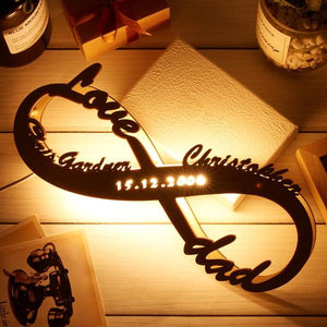 Infinity Symbol Engraved Wood Nightlight Custom Couples Names Love Dad Gift For Father