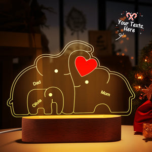 Personalized Names Elephant Family Acrylic Lamp Custom Night Light Best Christmas Gift - MadeMineAU