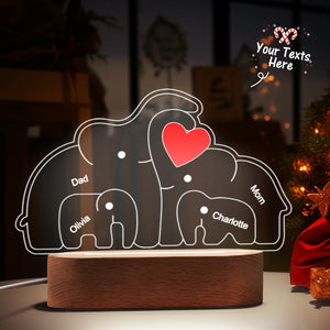 Personalized Names Elephant Family Acrylic Lamp Custom Night Light Best Christmas Gift - MadeMineAU