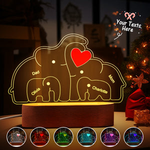 Personalized Names Elephant Family Acrylic Lamp Custom Night Light Best Christmas Gift - MadeMineAU