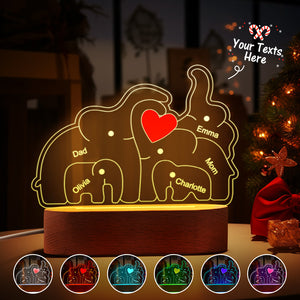 Personalized Names Elephant Family Acrylic Lamp Custom Night Light Best Christmas Gift - MadeMineAU