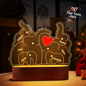 Personalized Names Elephant Family Acrylic Lamp Custom Night Light Best Christmas Gift - MadeMineAU