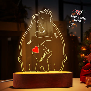 Personalized Names Warm Bear Family Acrylic Lamp Custom Night Light Best Christmas Gift - MadeMineAU