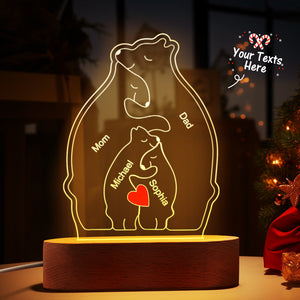 Personalized Names Warm Bear Family Acrylic Lamp Custom Night Light Best Christmas Gift - MadeMineAU