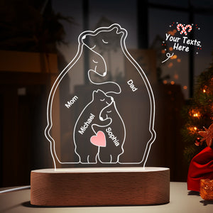 Personalized Names Warm Bear Family Acrylic Lamp Custom Night Light Best Christmas Gift - MadeMineAU