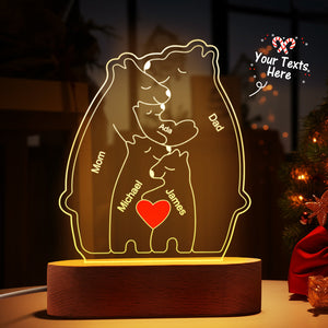 Personalized Names Warm Bear Family Acrylic Lamp Custom Night Light Best Christmas Gift - MadeMineAU