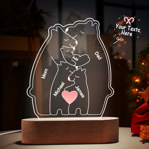 Personalized Names Warm Bear Family Acrylic Lamp Custom Night Light Best Christmas Gift - MadeMineAU