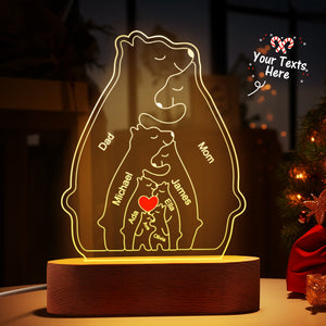 Personalized Names Warm Bear Family Acrylic Lamp Custom Night Light Best Christmas Gift - MadeMineAU