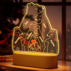 Personalized Names Warm Bear Family Acrylic Lamp Custom Night Light Best Christmas Gift - MadeMineAU