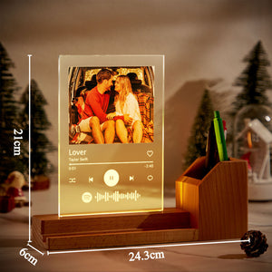 Custom Spotify Code Personalized Photo Acrylic Light Wooden Pen Holder Lamp - MadeMineAU