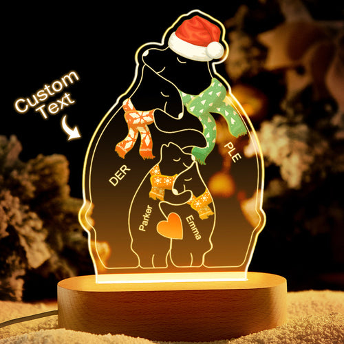 Personalized Names Christmas Warm Bear Family Acrylic Lamp Custom Night Light Best Christmas Gift - MadeMineAU