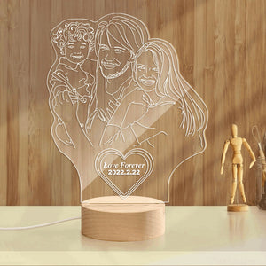 Custom Heart-shaped Engraved 3D Photo Lamp Led Personalized Night Light Gift For Family