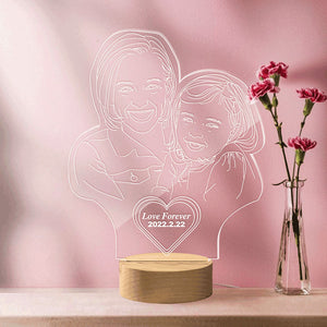 Custom Heart-shaped Engraved 3D Photo Lamp Led Personalized Night Light Gift For Mom For Family