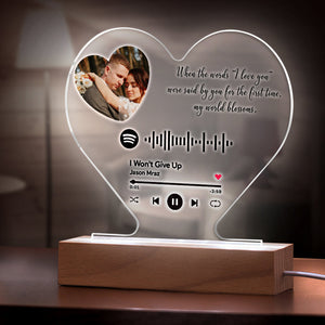Custom Heart-Shaped Spotify Code Music Plaque Night Light Engraved Text Plaque