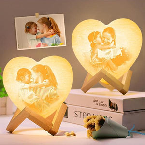 Gifts For Grilfriend Personalized 3D Printed Photo Moon Lamp Heart Lamp With Double-Sided Photo Night Light - Touch 3 Colors