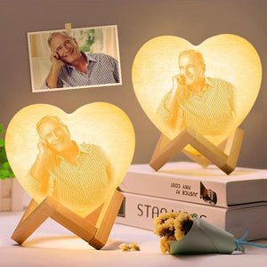 Personalized 3D Printed Photo Heart Lamp With Double-Sided Photo Night Light - Touch 16 Colors
