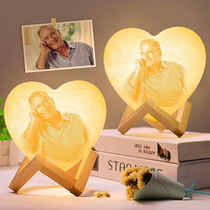 Gifts For Grilfriend Personalized 3D Printed Photo Moon Lamp Heart Lamp With Double-Sided Photo Night Light - Touch 3 Colors