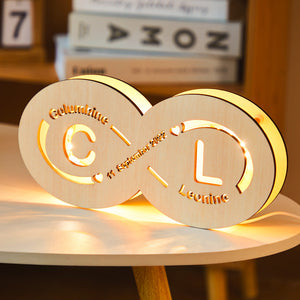 Custom Name and Date Infinity Love Sign Night Light with Initials Wooden Lamp for Lovers - MademineAU