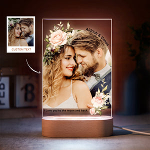 Custom Photo Print with Flowers Colorful Lamp Personalized Acrylic Night Light Engagement Gift - MadeMineAU