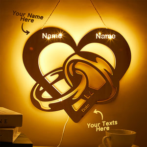 Personalized Night Light with Name and Date Wedding Rings Infinity Wooden Lamp for Couples - MadeMineAU