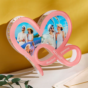 Personalized Photo Infinity Night Light Pink Heart Lamp With Text For Lovers - MadeMineAU