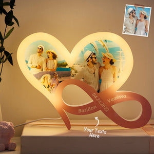 Personalized Photo Infinity Night Light Pink Heart Lamp With Text For Lovers - MadeMineAU