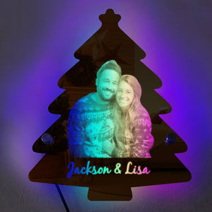 Personalized Photo Name Christmas Tree Mirror Lights Couple Gift - MadeMineAU