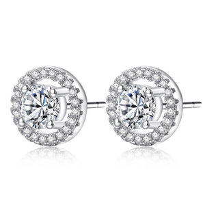 Fashion Circle Stud Earring With Zircon Copper Plated Silver For Women - MadeMineAU