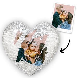 Gift for Mom Custom Photo Magic Heart Sequins Pillow-Silver - MadeMineAU