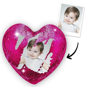 Gift for Mom Custom Photo Magic Heart Sequins Pillow-Red - MadeMineAU