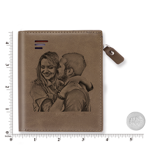 Men's Custom Photo Engraved Wallet Brown Leather