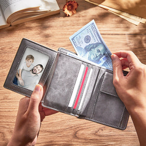 Personalized Photo Leather Men's Short Wallet With Engraving Gift for Men