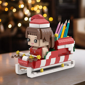 Custom Christmas Brick Figures Pen Holder Personalized Brick Figures and Pen Holder Custom Brick Figure with Santa's Sleigh